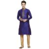Rich Purple Brocade Kurta With Gold Embroidery And Contrasting Red Trim At The Collar Placket And Neckline