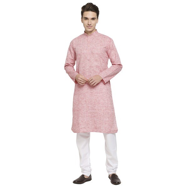 Pink Poly Cotton Kurta With A Khadi Look
