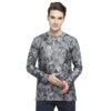 Grey Swirl Print Polycot Short Kurta With A Single Button Slit Opening