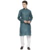 Deep Teal Green Two - Toned Poly Cotton Kurta With Contrast Off White Buttons