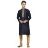 Ink Blue Kurta With Small Embroidered Motifs All Over And A Decorative Design Embroidered In Silk And Dori At Collar, Neckline And Placket