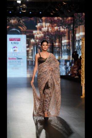 Antique Gold filigree lace stitched saree