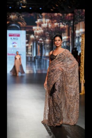 Antique Gold filigree lace stitched saree