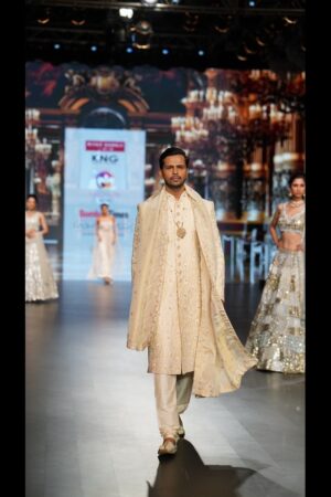 White tread work sherwani